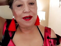 Dressed up, needed to masturbate with dildo & piss. Mature woman