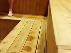 Str8 spy guy in sauna poking out