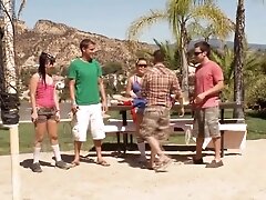 Group of friends having outdoor pleasure games