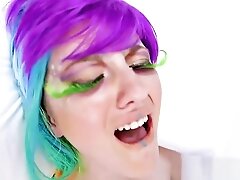 Rainbow Haired teen 18+ Deep Throats Penis