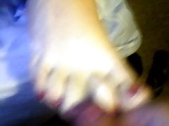pretty red toes wife footjob cumonfeet amateur