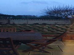 Naked flash back garden in February cold morning