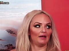 British CFNM femdom gals jerk cock in group handjob