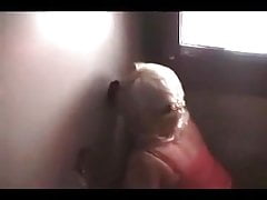 Amateur platinum blonde blows in the gloryhole