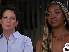 BDSM ebony busty Dom lesbian dominates in her wet pussy