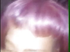 Purple haired ebony bbc cock slaped and short bj for facial