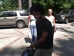 Curly Haired Blonde Flashes Her Snatch Outdoor And Rides Cock For Cum Reward