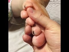 Cum on mature toes