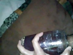 Fucking a vase on bed (long)