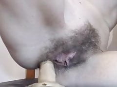 Girl play with hairy holes