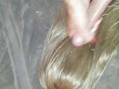 crossdresser cumming on sexy blonde hair