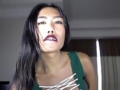 Asian brunette shemale played with a guys hard dick