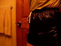 SHOWING OFF MY SHINY BLACK NYLON SHORTS