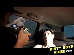 Horny amateur wanks his cock in the car and spills a load