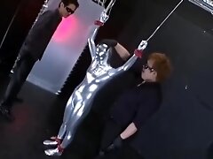 Silver fullbody suit and fierce orgasms with sex toys